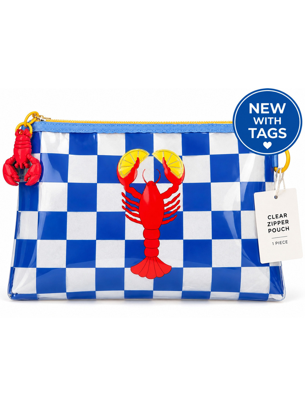 NWT | OS | Lobster Checkerboard Clear Zip Pouch